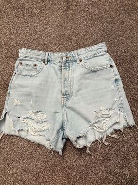Zara Light Blue Distressed Denim Cutoff Shorts
